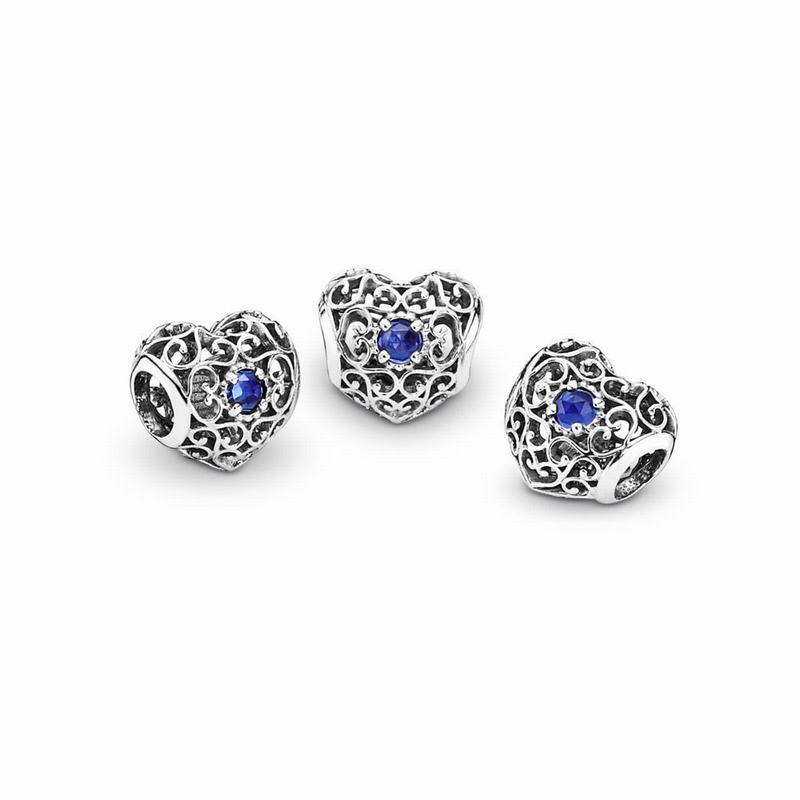 Pandora September Signature Heart Charm Ireland - Sterling Silver/Blue/Synthetic Sapphire - 724561AS